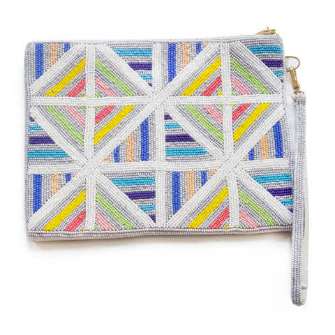 Luxury artisan hand-crafted beaded clutch from David David, award winning London designer of bold geometric prints for fashion and the home.  Beautiful accessories rooted in fine art and design.