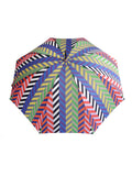 Luxury slim umbrella with bright chevron print, elegant black frame and striking gold handle by David David, a fashion accessories brand and print studio based in London England, specialising in bold geometric print