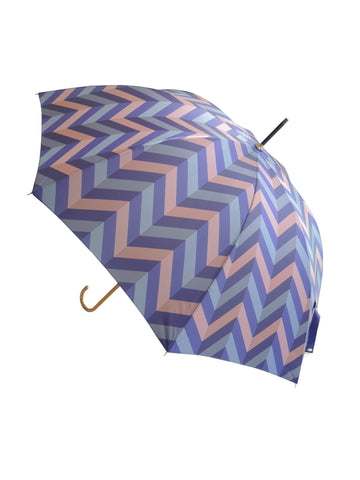 Luxury slim umbrella with jewel chevron canopy design, elegant black frame and striking gold handle by David David, a fashion accessories brand and print studio based in London England, specialising in bold geometric print