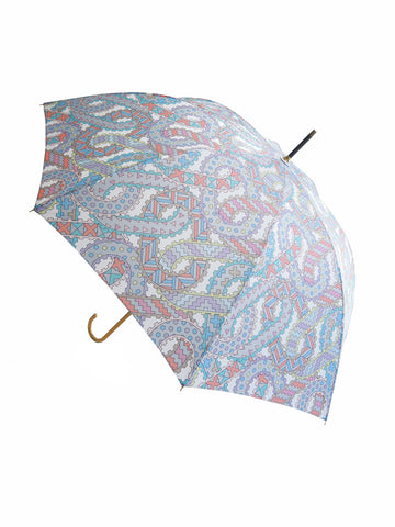 Luxury slim umbrella with pastel chain canopy design, elegant black frame and striking gold handle by David David, a fashion accessories brand and print studio based in London England, specialising in bold geometric print
