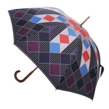 Luxury double canopy umbrella with maple wood handle and shaft by David David, a fashion accessories brand and print studio based in London England, specialising in bold geometric print