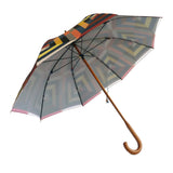 Luxury double canopy umbrella with maple wood handle and shaft by David David, a fashion accessories brand and print studio based in London England, specialising in bold geometric print