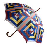 Luxury double canopy umbrella with maple wood handle and shaft by David David, a fashion accessories brand and print studio based in London England, specialising in bold geometric print