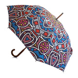 Luxury double canopy umbrella with maple wood handle and shaft by David David, a fashion accessories brand and print studio based in London England, specialising in bold geometric print