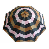 Luxury double canopy umbrella with maple wood handle and shaft by David David, a fashion accessories brand and print studio based in London England, specialising in bold geometric print