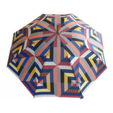 Luxury double canopy umbrella with maple wood handle and shaft by David David, a fashion accessories brand and print studio based in London England, specialising in bold geometric print